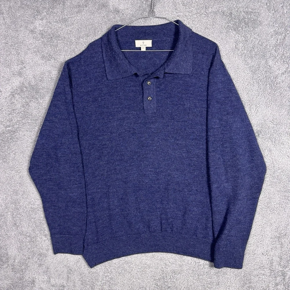 Ritter Sweater Mens 2XL XXL Baby Alpaca Pullover Jumper Polo Collar Knit Blue